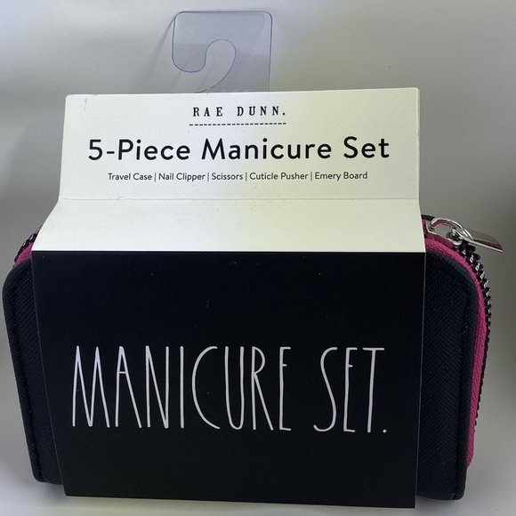 Rae Dunn  Manicure Set with Zip Case Black/Pink - Picture 1 of 2